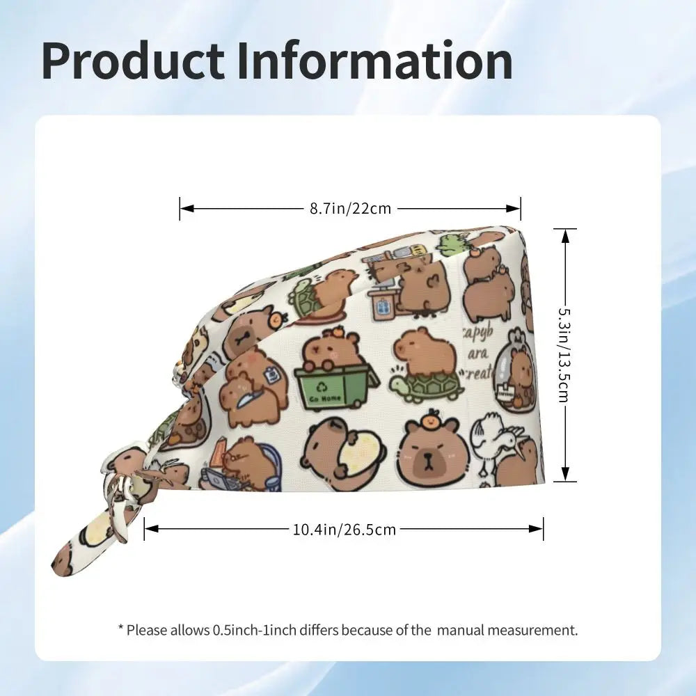 Custom Cartoon Capybara Medical Staff Scrubs Hat Women Men Comic Doctor Nursing Surgical Cap Scrub Caps