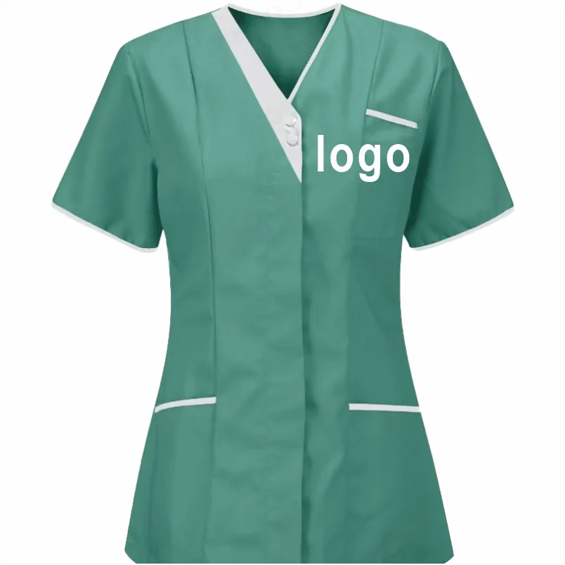 Custom Nurse UniformScrubs Tops Short Sleeve Pocket Clinic Nursing Scrub Tops Healthcare Carer Tunic Design Print Logo