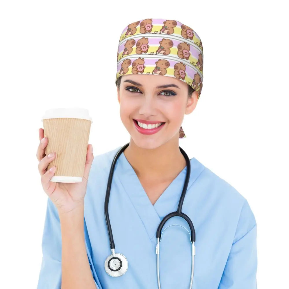 Custom Cartoon Capybara Medical Staff Scrubs Hat Women Men Comic Doctor Nursing Surgical Cap Scrub Caps