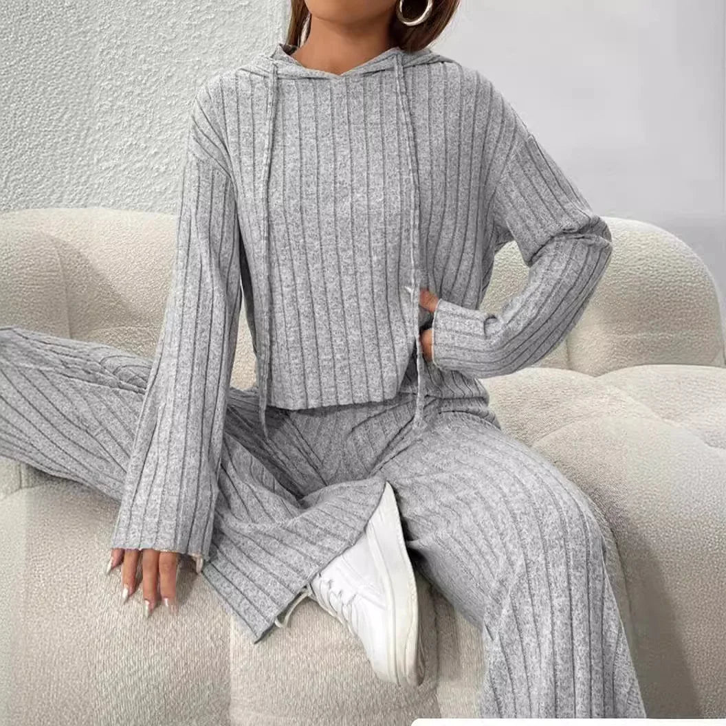 Fashion Long Sleeve Knitted Pant Sets Women Autumn Winter Home Casual Comfortable 2 Piece Sets Women Outfit  Two Piece Set