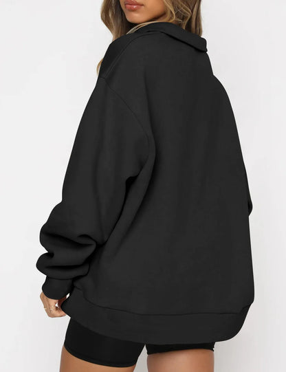 Women Sweatshirts Turn Down Collar Zipper Pullovers Long Sleeve Spliced Thick Warm Sweatshirt Outwear Autumn Winter 2024