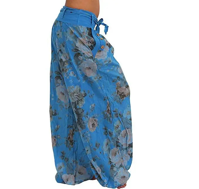 Autumn and winter women's clothing long Haren pants new digital print long wide leg pants Haren casual pants casual plus size