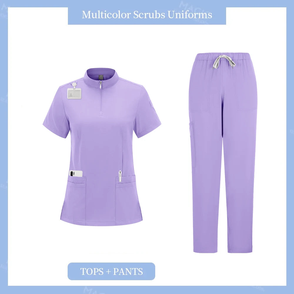 Surgical Uniforms Woman Nursing Sets Pocket Top Straight Pants Medical Nurse Uniform Scrubs Clinical Beauty Salon Hospital Suits