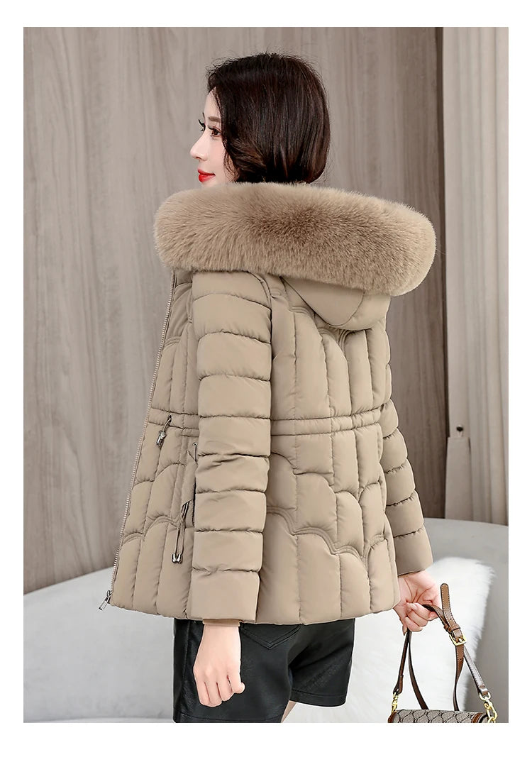 Winter  New Down Jacket Women Parkas Fashion High-Quality Warm Cotton Padded Coat Ladies Short Overcoat Hooded Overwear Tops