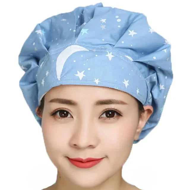 Women Printed Bouffant Scrub Caps Cotton Sweatband Adjustable Washable Reuseable Hats Casual Head Cover Working Caps Medical