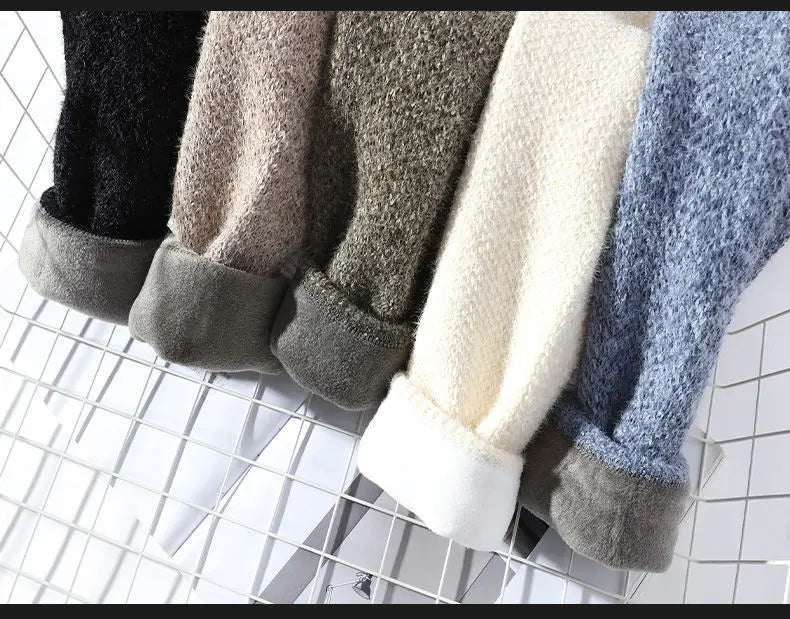 New Winter Men Mock Neck Sweaters Fleece Warm Knitted Pullovers Man Streetwear Loose Casual Sweaters Good Quality Male Pullovers