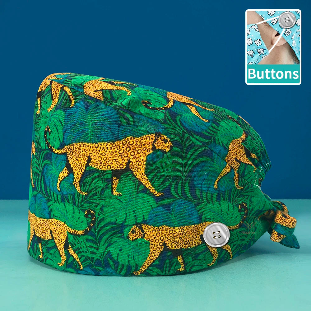 Pill Capsule Pattern Pink Scrubs Cap Female Nurse Medical Clinic Accessories Women's Operating Room Hat with Buttons Cotton Hats