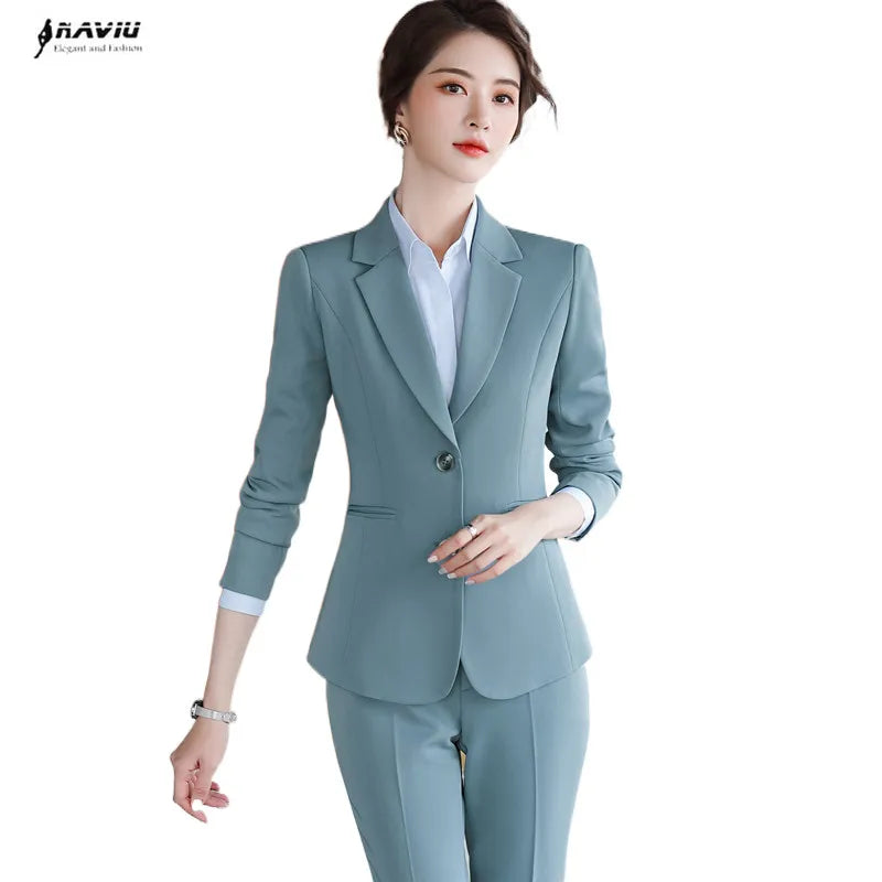 Business Pants Suit Women New Fashion Temperament Long Sleeve Slim Blazer and Trousers Office Lady Formal Interview Work Wear