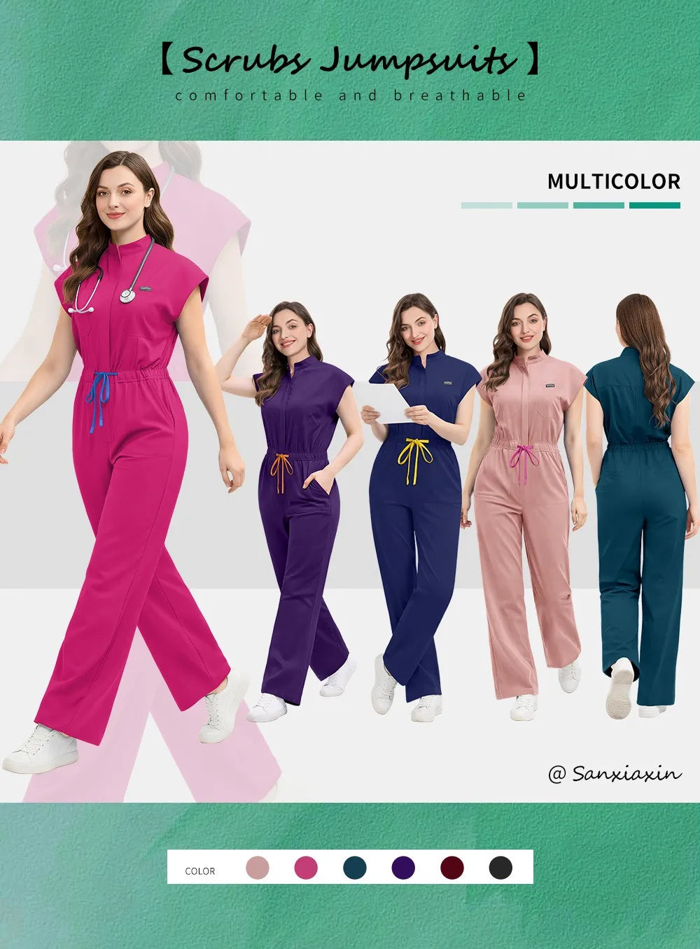 Slim Fitting Elasticity Scrubs Workwear Operating Room Medical Uniforms Nurse Scrubs Jumpsuit Women Solid Color Surgery Clothing