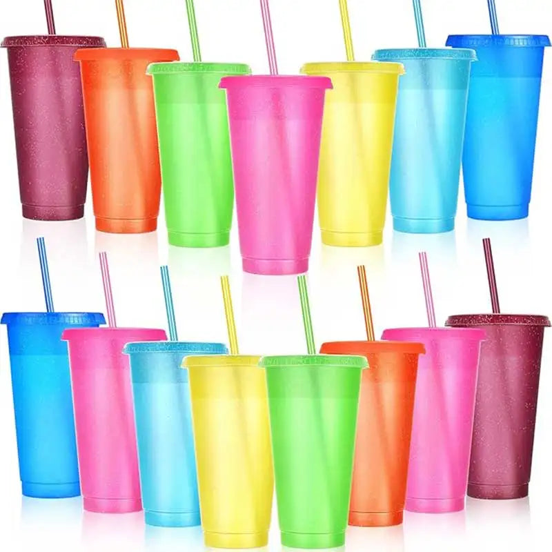Cups withStrawsandwithStraw ReusableWaterBottle Iced CoffeeTravel Mug AdultsPlastic Cups forPartiesMixedcolor24oz