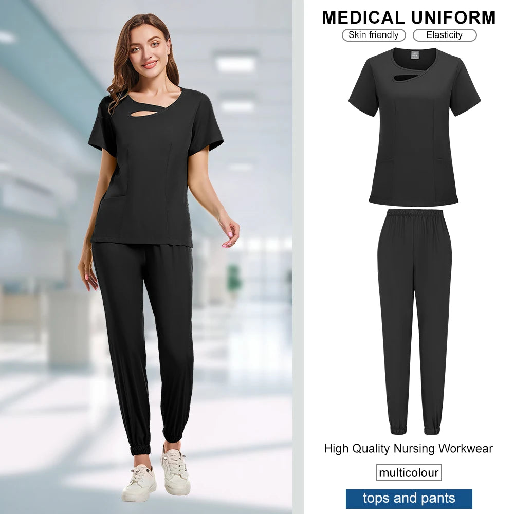 Beauty Workwear Women Medical Nurses Uniform Surgical Scrubs Set Spa Top Pants Clinic Carer Clothes Nursing Uniforms Jogger Suit