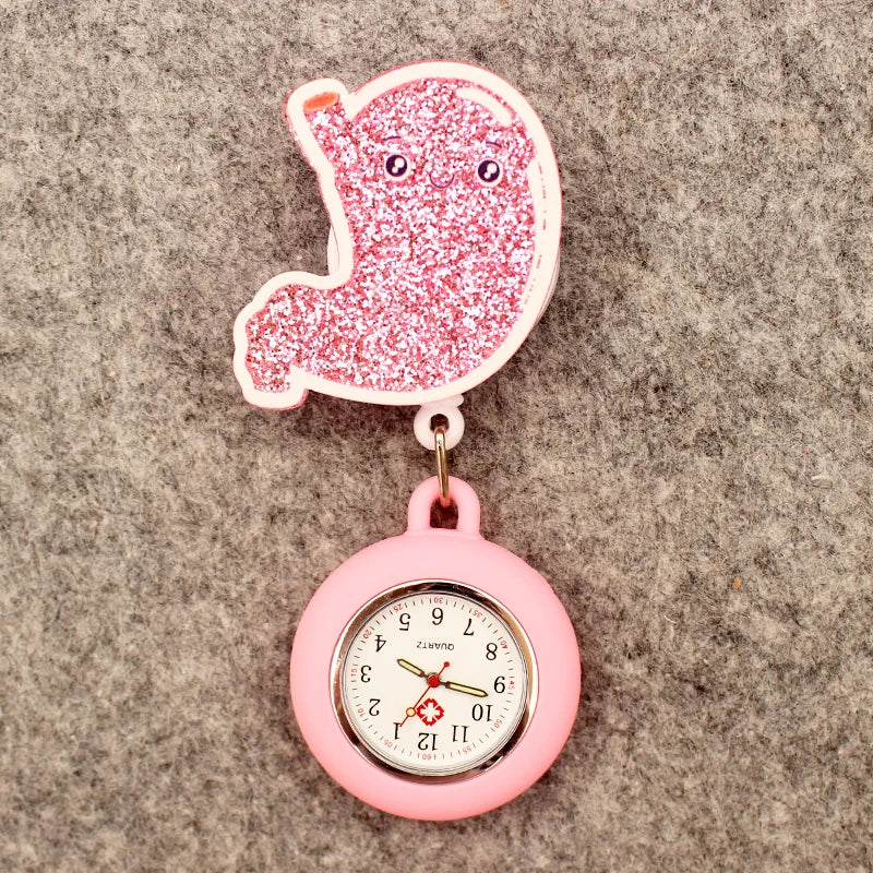 Cartoon Heart Lung Style Pocket Watch Retractable And With Clip For Doctor Nurse Men And Women