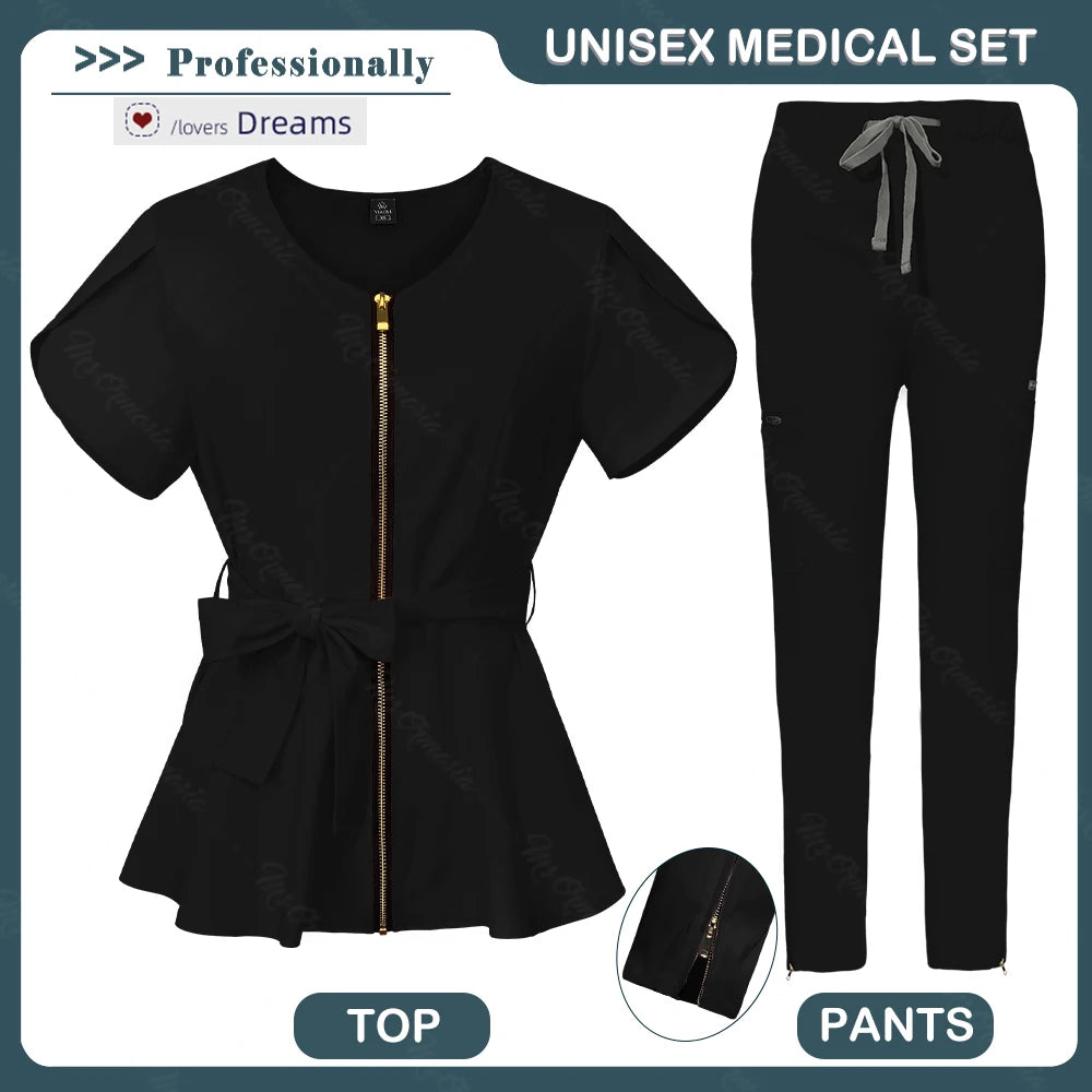 Women Scrubs set,zipper collar beauty clothes,high quality anti wrinkle medical uniforms,soft comfortable fashion nurse workwear