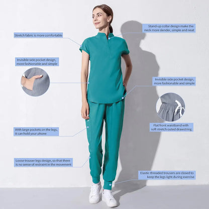 niaahinn Scrubs Set for Women Nurse Uniform Jogger Suit Stretch Top & Pants with Multi Pocket for Nurse Esthetician Workwear