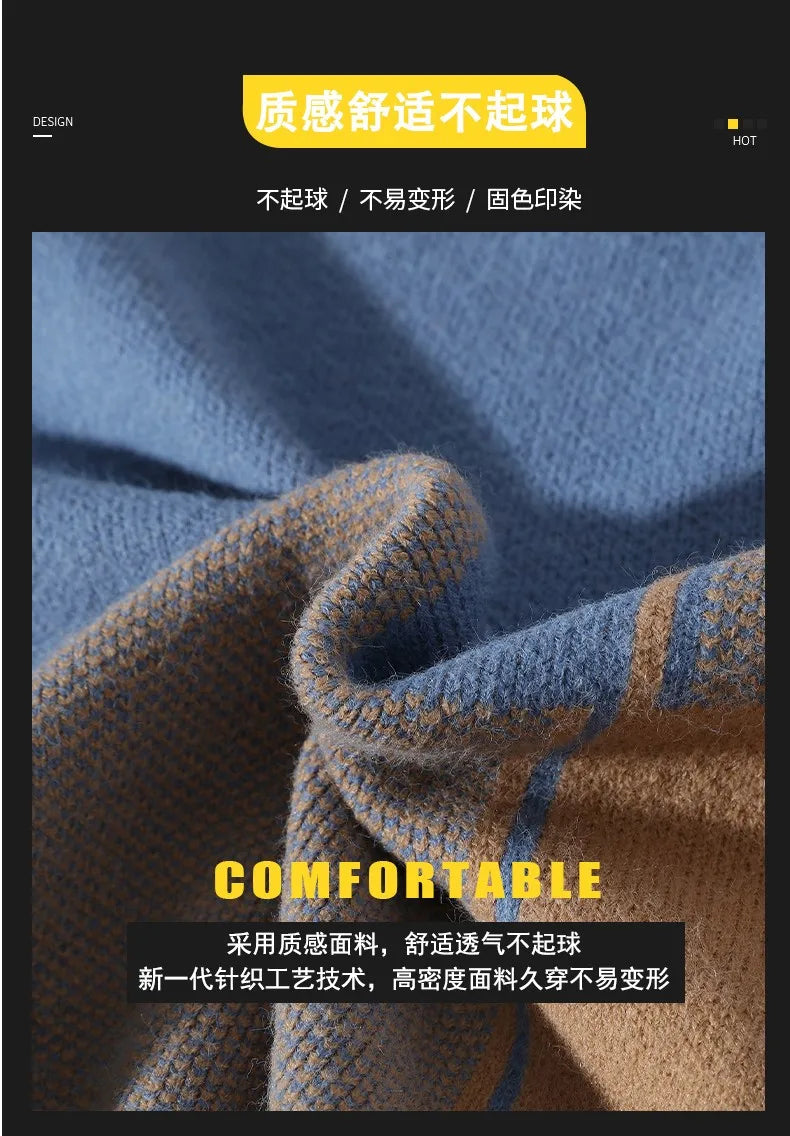 Winter Handsome Plaid Sweater Men Harajuku Mens Jumper Thick Warm Turtleneck Pullover Men High Quality Male Christmas Sweaters