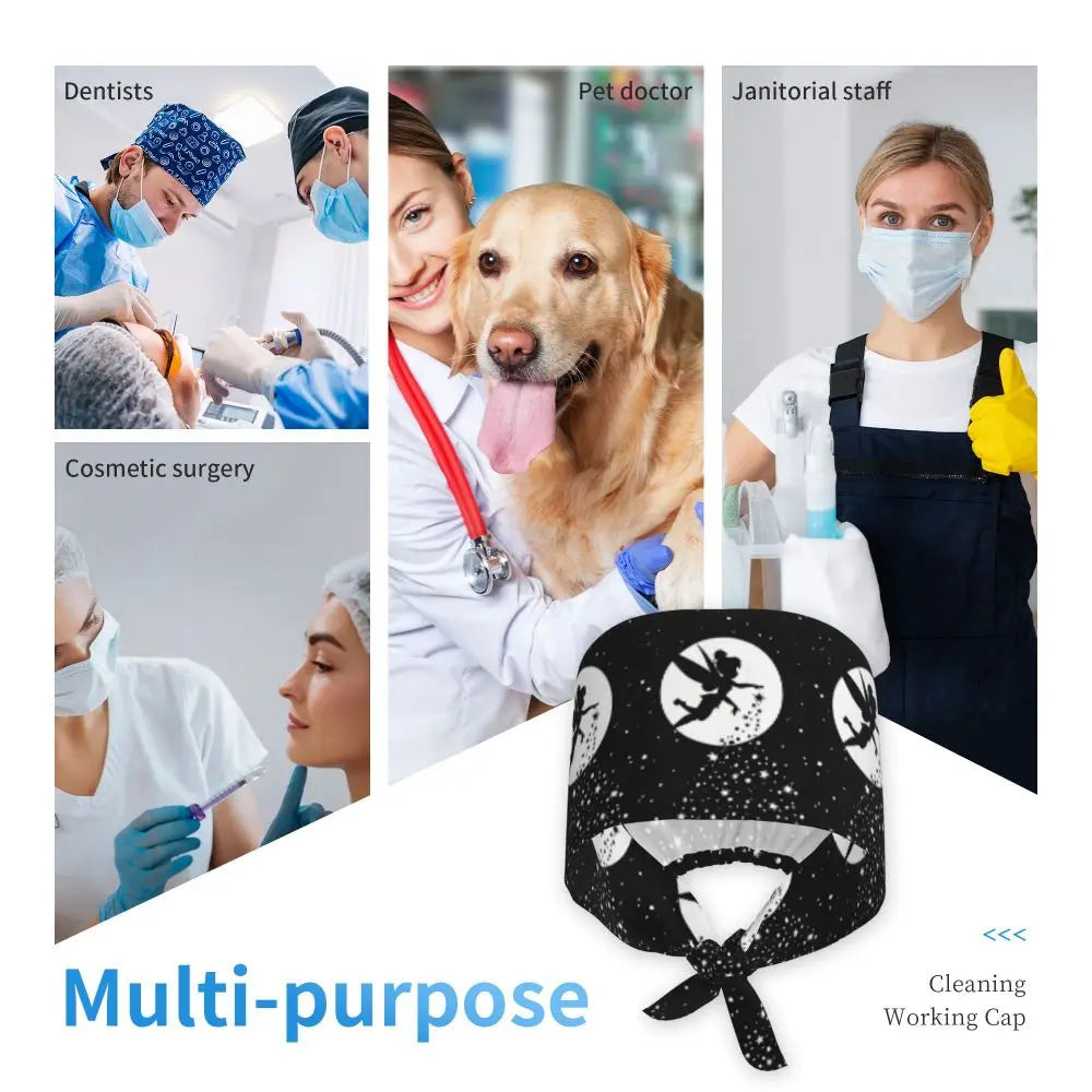 Custom Tinker Bell Breathable Nursing Work Cap Surgical Scrub Caps Unisex Nurse Medical Cap Cartoons Scrubs Hat Medical Surgical