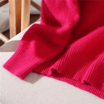 Autumn Winter Sweater Pullover Women's Clothing 100% Mink Cashmere Sweater Pullover O-Neck Basic Long Sleeve Warm Fleece Knitted