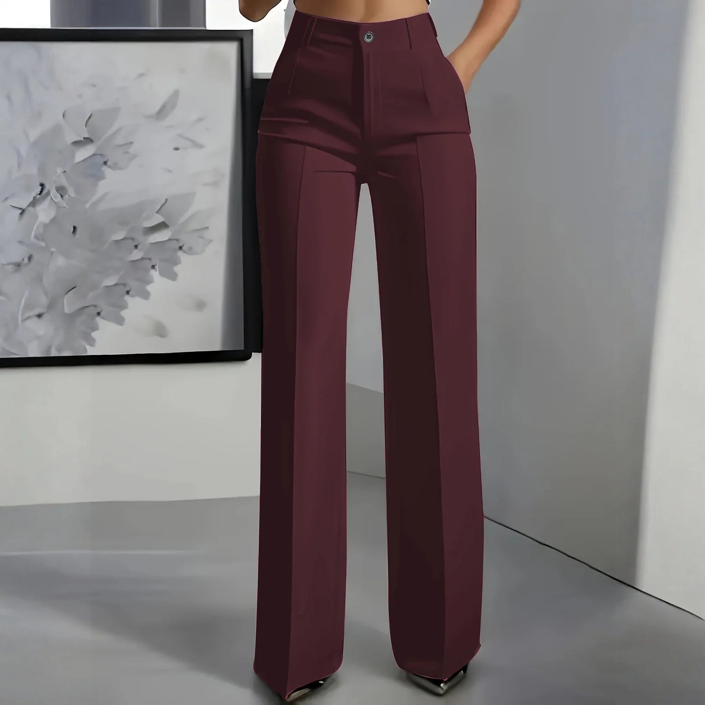 Women's High Waist Pants Drapey Straight-Leg Minimalist Blazer Pants Versatile Stylish Sophisticated Work Casual Trousers