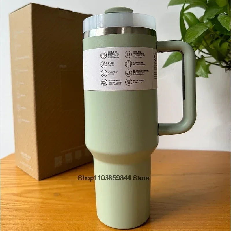 40oz Stainless Steel Vacuum Mug Double-Wall Insulated Travel Cup with Handle Straw Lid for Hot And Cold Beverages