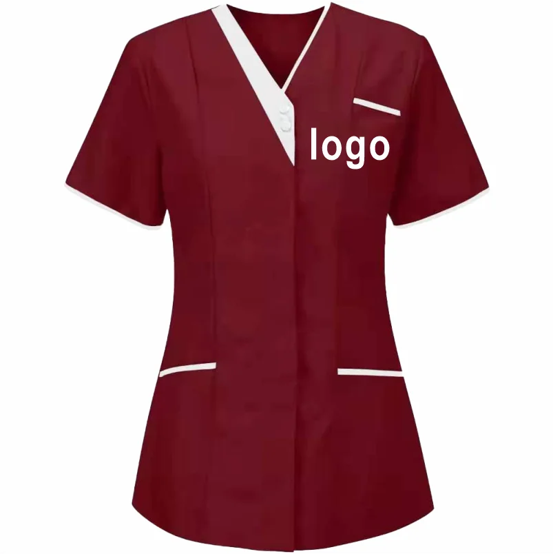 Custom Nurse UniformScrubs Tops Short Sleeve Pocket Clinic Nursing Scrub Tops Healthcare Carer Tunic Design Print Logo