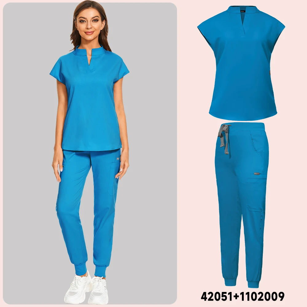 Slim Fit Scrubs Medical Uniforms Women Scrubs Tops Pant Hospital Nurses Accessories Dental Clinic Beauty Salon Spa Lab Workwear