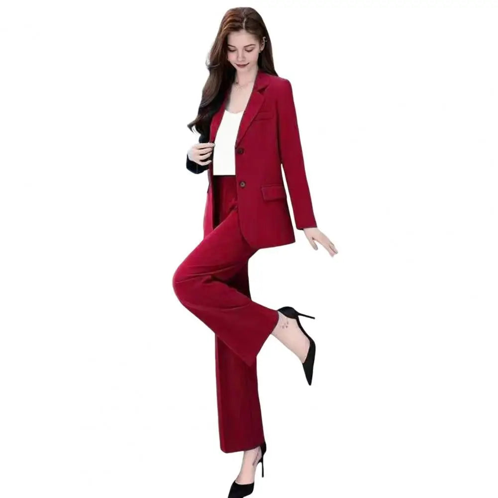 Autumn Women Blazer Pants Set 2025 Spring  Lapel Single Button Blazer Coat Wide Leg High Waist Straight Leg Pants Suit
