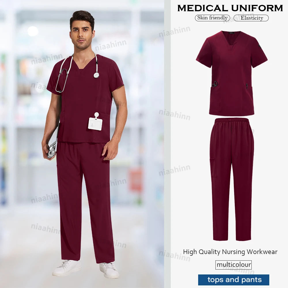 Wholesale Scrubs Uniforms Sets Medical Scrub Stretch Suit Healthcare Nursing Articles Unisex Surgical Uniforms Woman Men Uniform