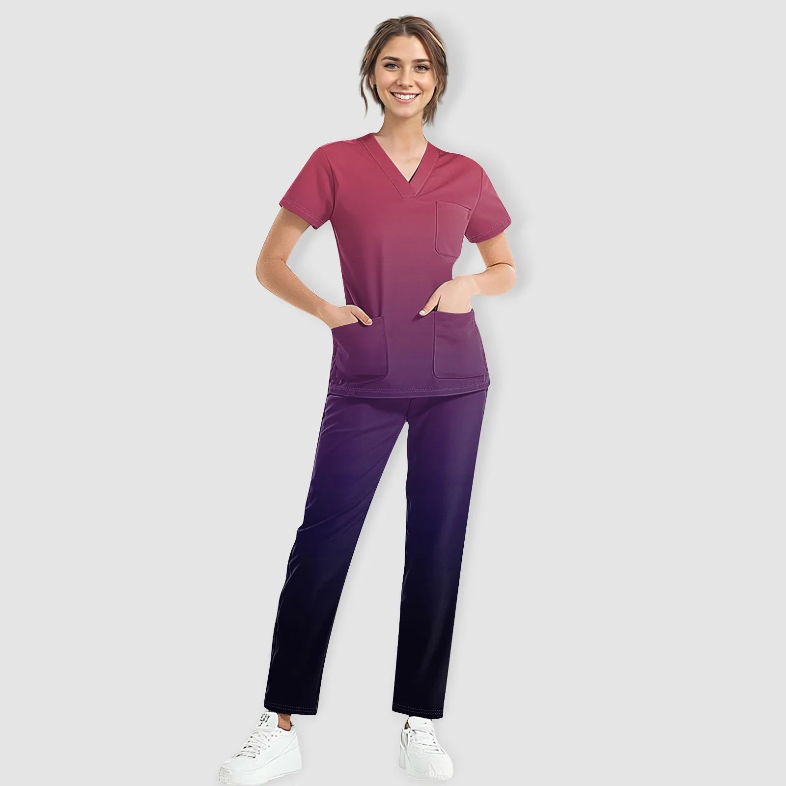 Women Medical Uniforms Slim Fit Scrubs Sets Tops Straight Pant Nurses Accessories Dental Clinic Beauty Salon Workwear Clothes