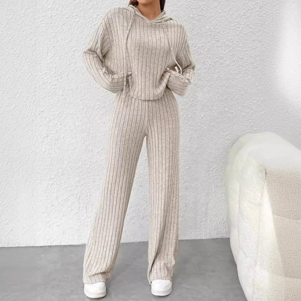 Fashion Long Sleeve Knitted Pant Sets Women Autumn Winter Home Casual Comfortable 2 Piece Sets Women Outfit  Two Piece Set
