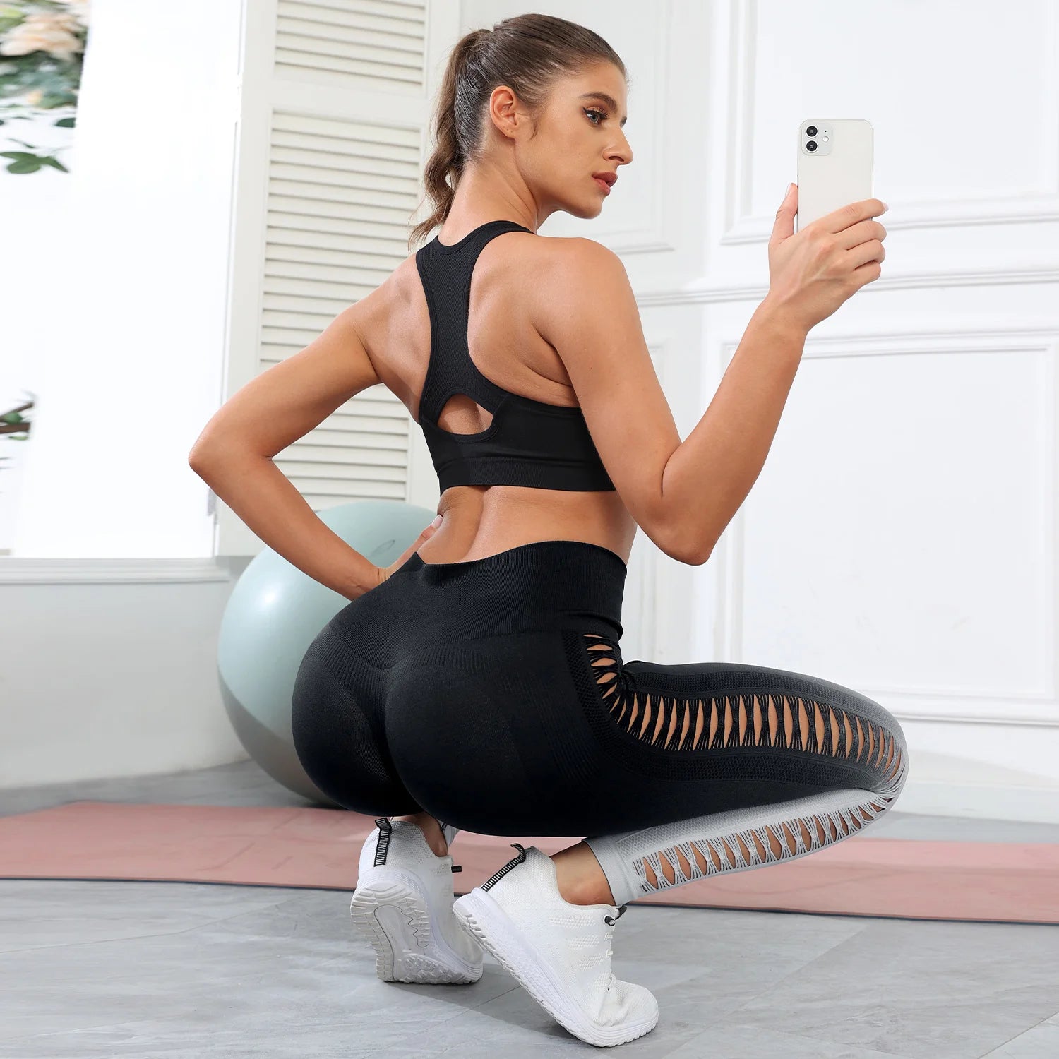 Butt Lifting Sexy Gym Leggings Women High Waist Seamless Tie Dye  Leggings Women Skinny Stretch Outdoors Hollow Out Pants