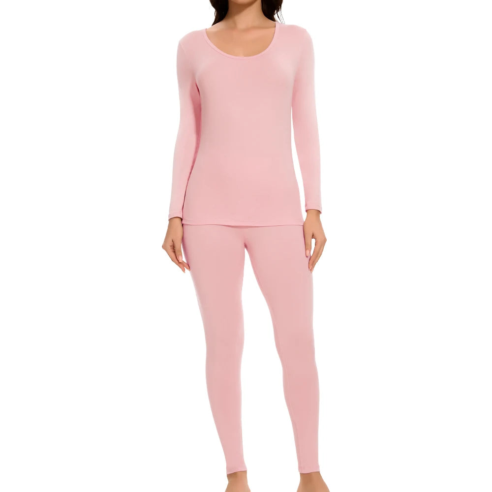 Plus Size Winter Thermal Underwear Suits Women's Long-Sleeved Tops Pants 2PCS Soft Comfortable Ladies Layer Clothing 6 Color