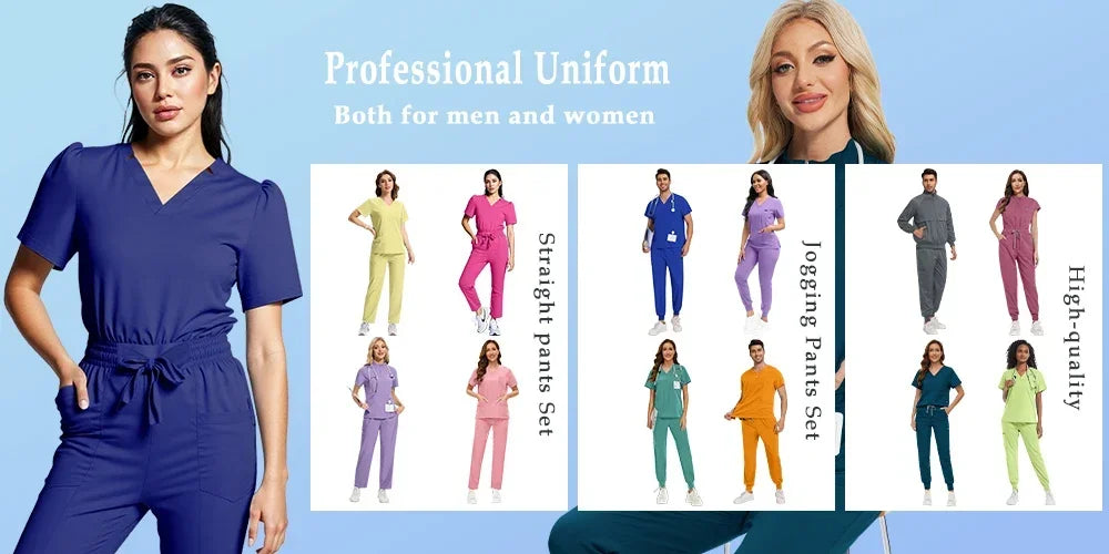Scrub Set For Men Women Premium Nurse Uniform Medical Jogger Set Hospital Accessories Dental Clinic Lab Workwear Scrub Top Pants