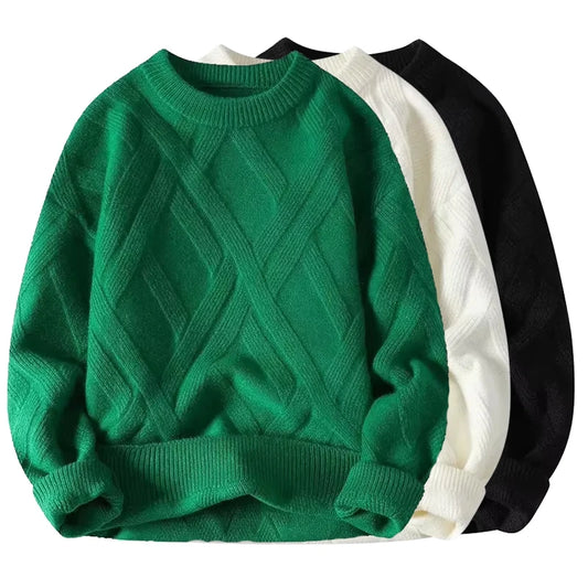 Autumn Winter Men's Sweater Casual Loose-fit Red Knitted Pullover Round Neck Base Layer Thickened Trendy Top For Men