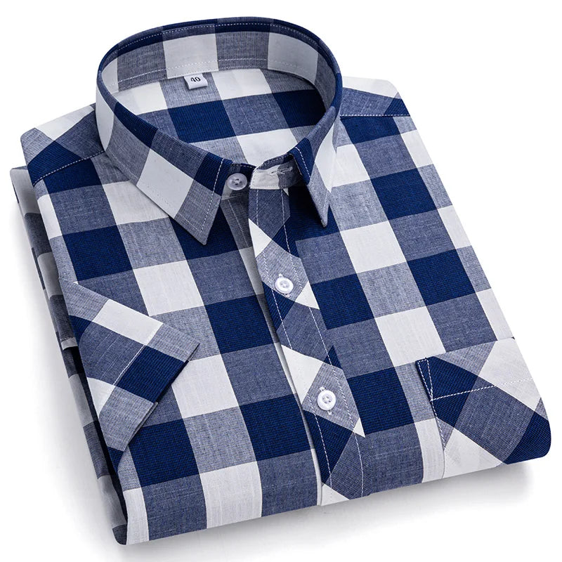 Plus Size 8XL 7XL New Men's Shirts Short Sleeve Cotton Plaid Shirt Summer Fashion Thin Soft Classic Basic Casual Male Clothing