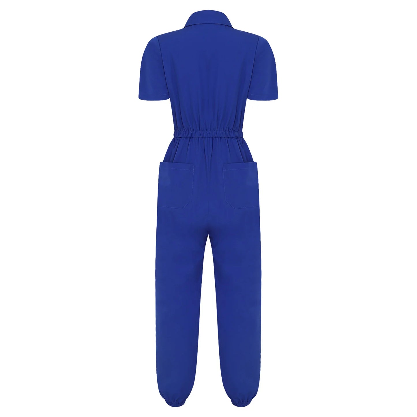 Women Scrub Jumpsuit Nurse Doctor Medical Esthetician Workwear Short Sleeve Multi-pockets Elastic Waist Jogger Pants Rompers