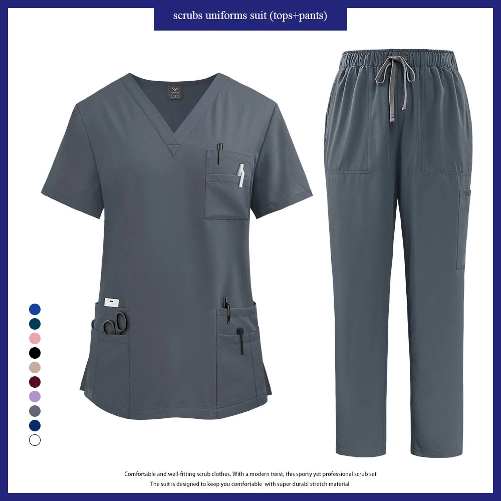 Multicolor Scrub Uniform Women Short Sleeve Tops+Pant Set Nursing Uniform Pet Hospital Doctor Scrub Set Medical Surgery Workwear