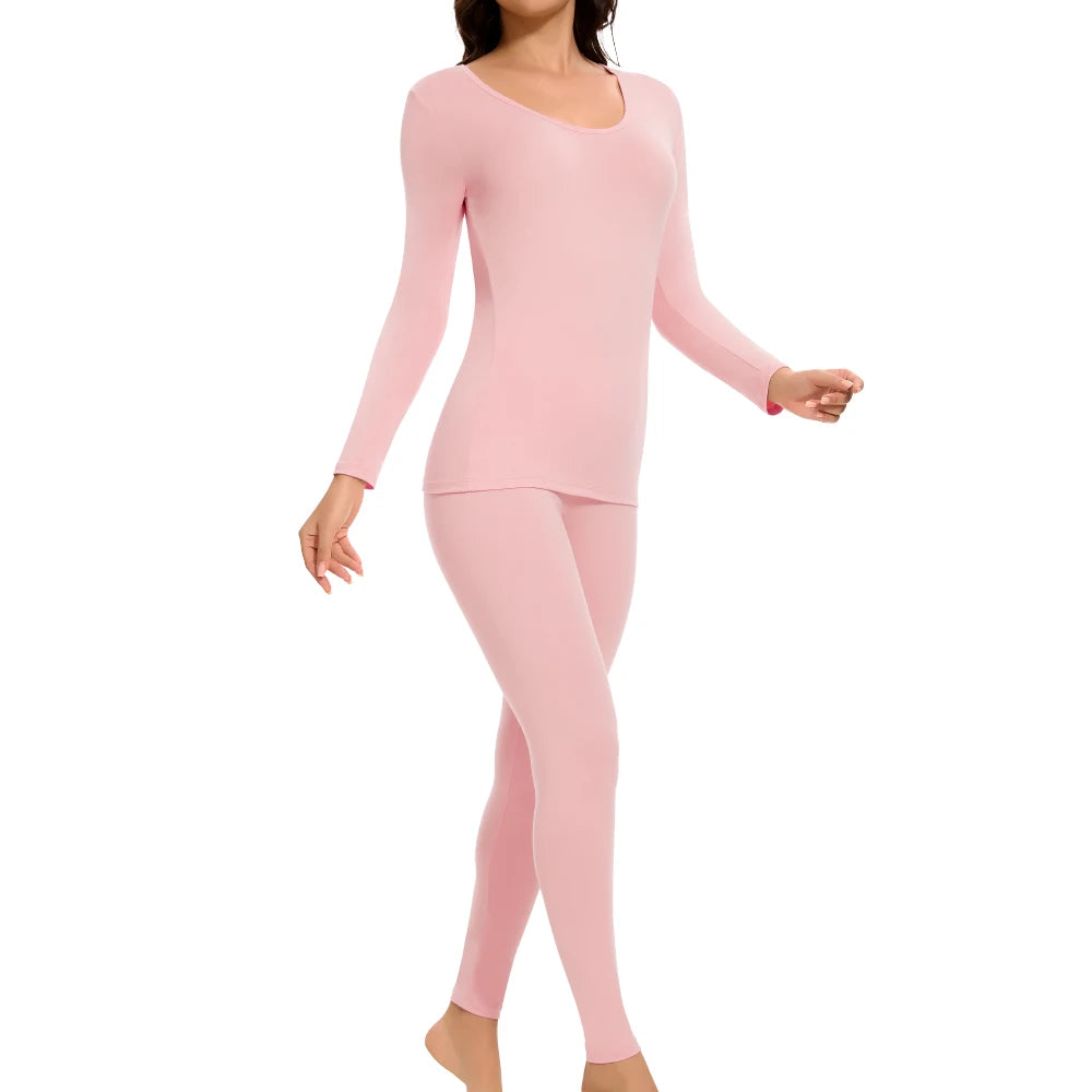 Plus Size Winter Thermal Underwear Suits Women's Long-Sleeved Tops Pants 2PCS Soft Comfortable Ladies Layer Clothing 6 Color