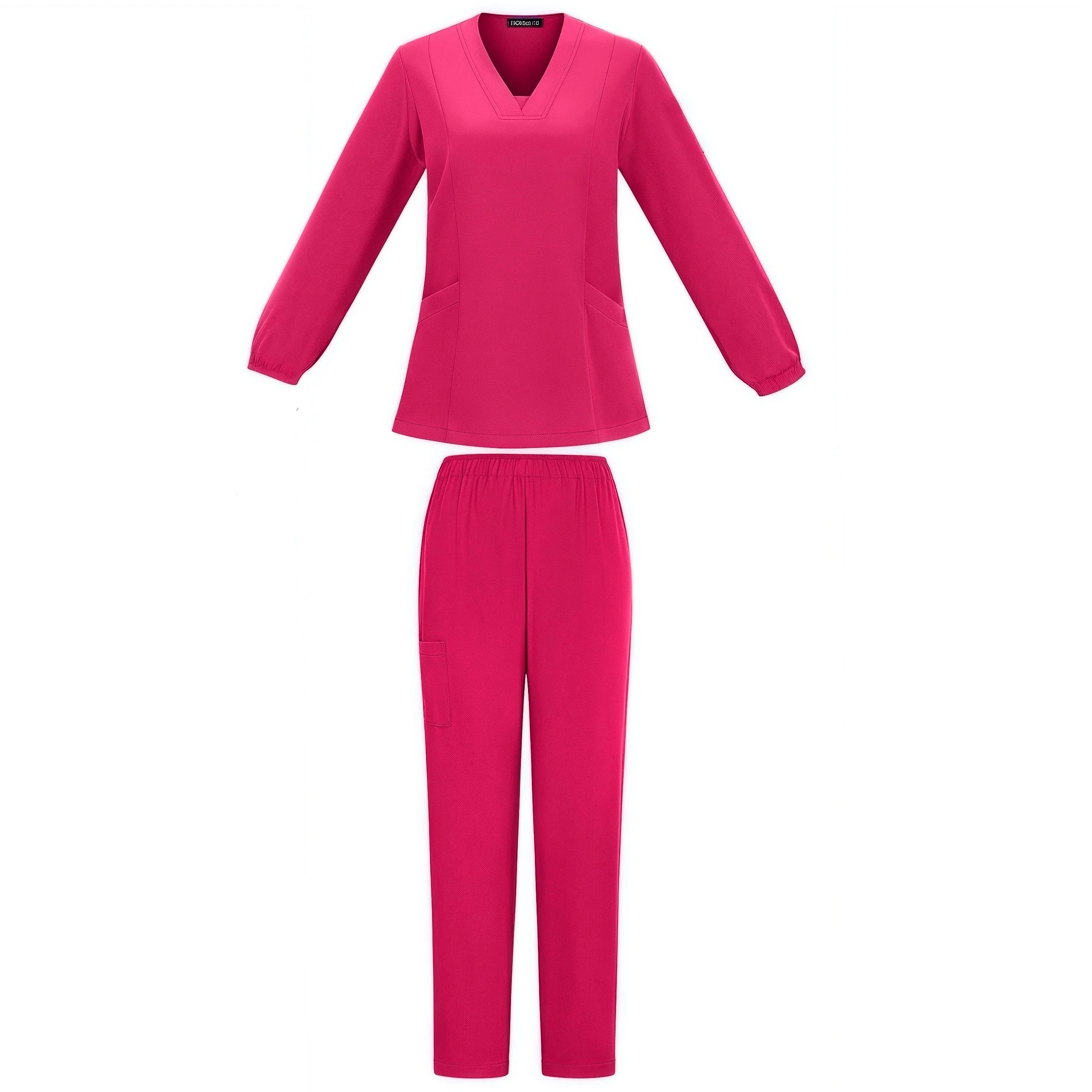 Women Surgical Uniform Autumn Winter Solid Color V Neck Long Sleeve Nurse Blouse Medical Beauty Salon Workwear Top+pants Clothes