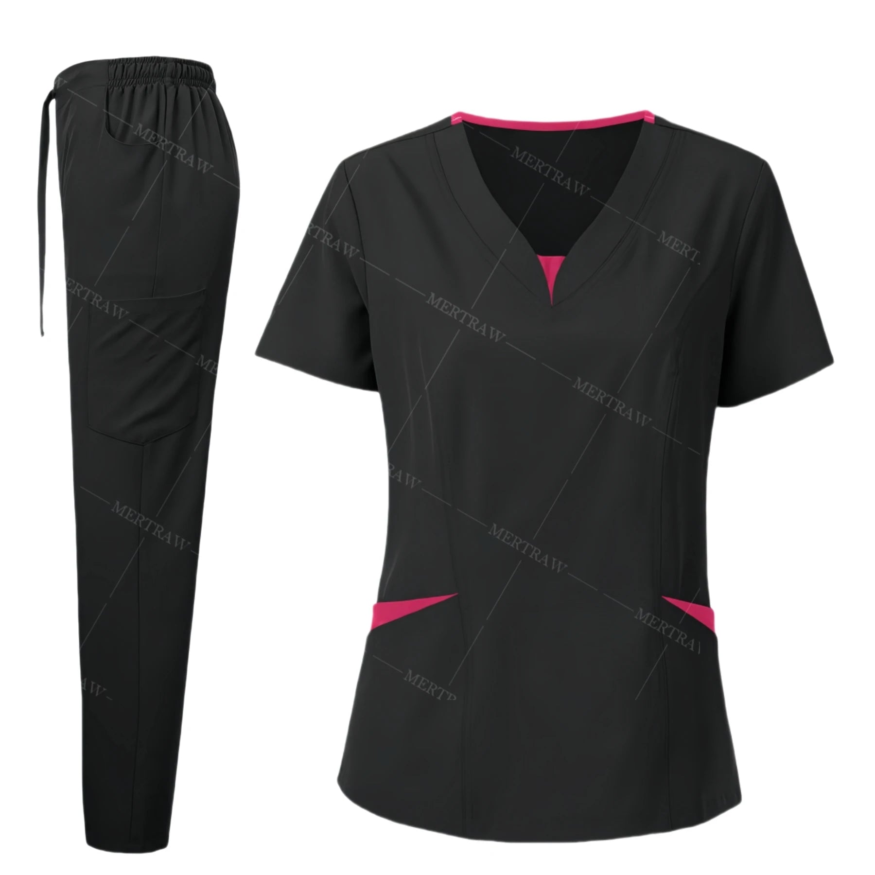 Scrub Set for Women Nurse Blouses Trendy V Neck Plus Size Nursing Blouse Beautiful Solid Color Workwear Scrub Tops and Pants
