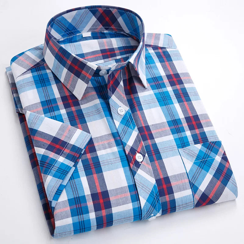 Plus Size 8XL 7XL New Men's Shirts Short Sleeve Cotton Plaid Shirt Summer Fashion Thin Soft Classic Basic Casual Male Clothing