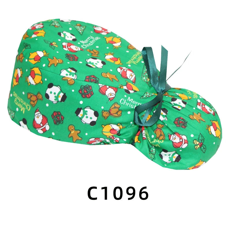 Christmas Snowman Scrub Caps for Long Hair Cotton Surgical Hats Dental Nursing Caps Women Men Hospital Clinic Medical Caps C1093