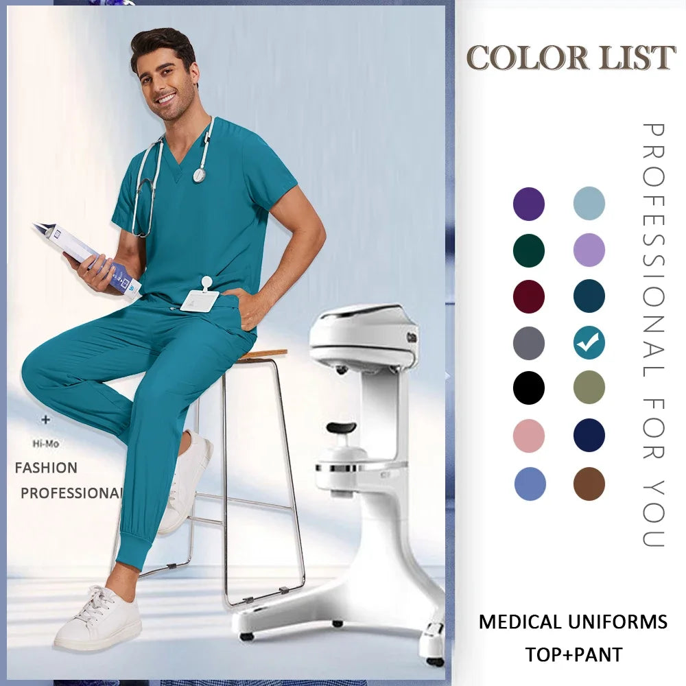 S-2XL Nursing Top+Jogging Pants Beauty Salon Work Suit Soft Feeling Medical Surgical Scrub Set Women Men Working Uniform Lab Set