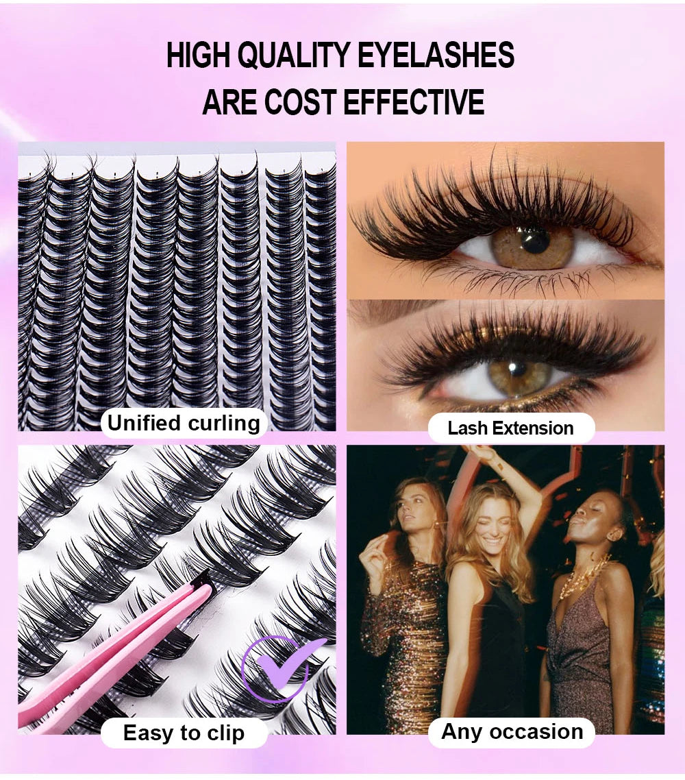 DIY Eyelash Extension Kit, 280 PCS Clusters Slender Stems, Super Fixed Mascara Brush Bond and Seal Eyelash Glue and Eyel