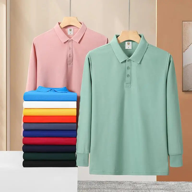 S-7XL Fashion Sportswear High Quality New-Design Men's Polos Shirts Long Sleeve 100% Cotton Casual Polos Customized Your LOGO
