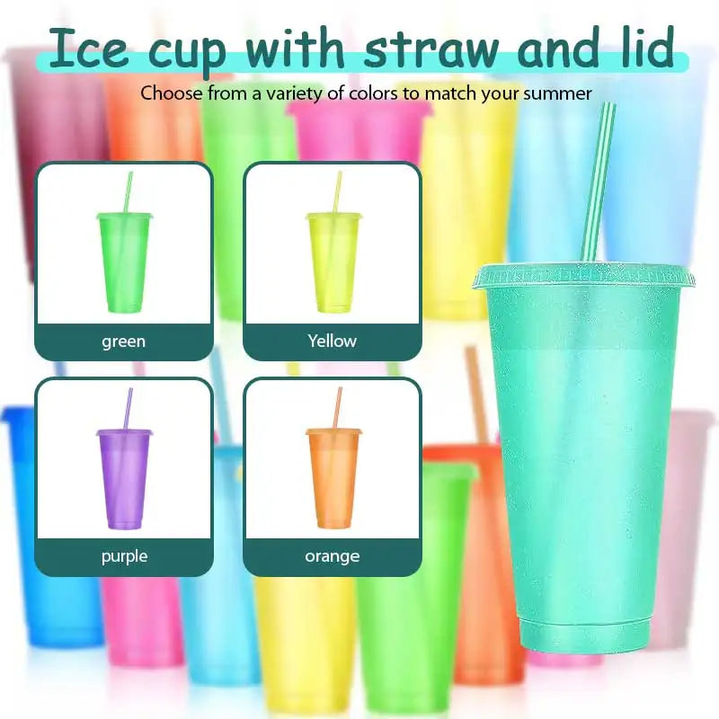 Cups withStrawsandwithStraw ReusableWaterBottle Iced CoffeeTravel Mug AdultsPlastic Cups forPartiesMixedcolor24oz