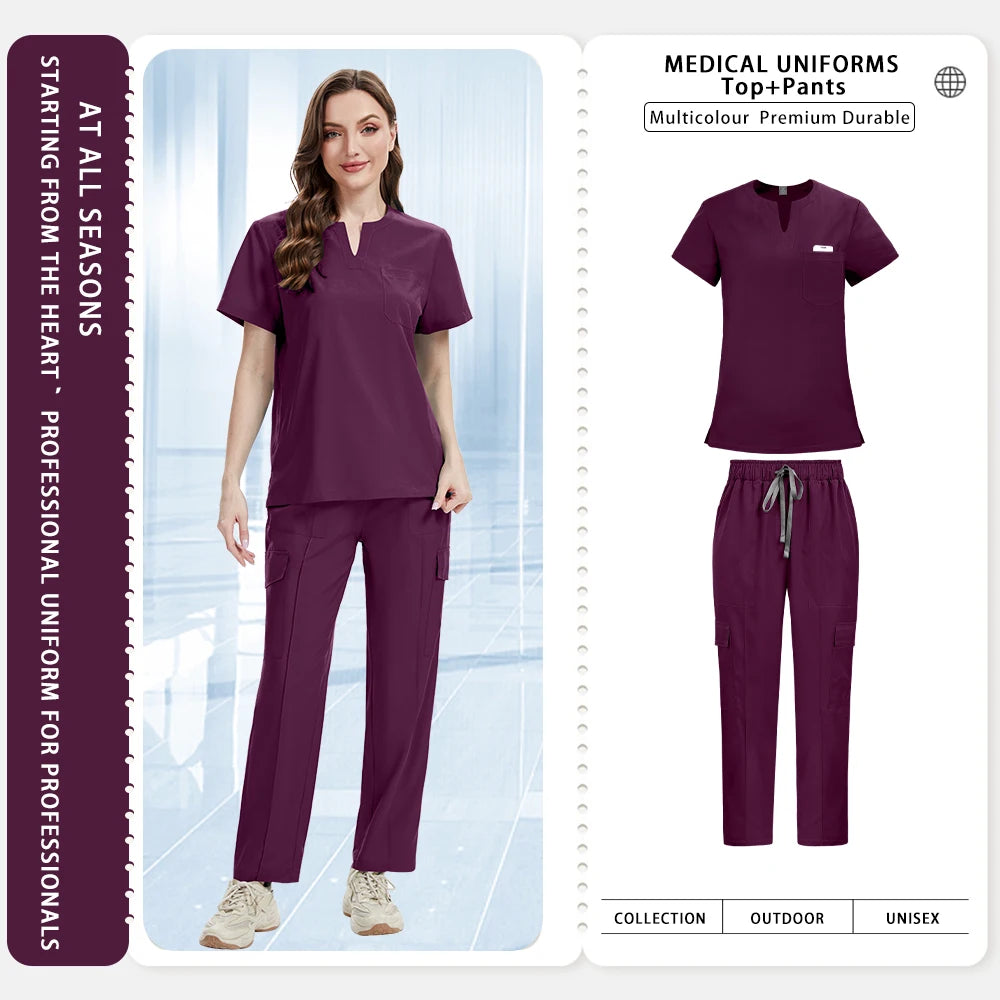 Medical Scrub Set Women Uniform New Doctor Nurse Surgical Uniform Durable Dental Pediatric Quick-Dry Healthcare Service Workwear