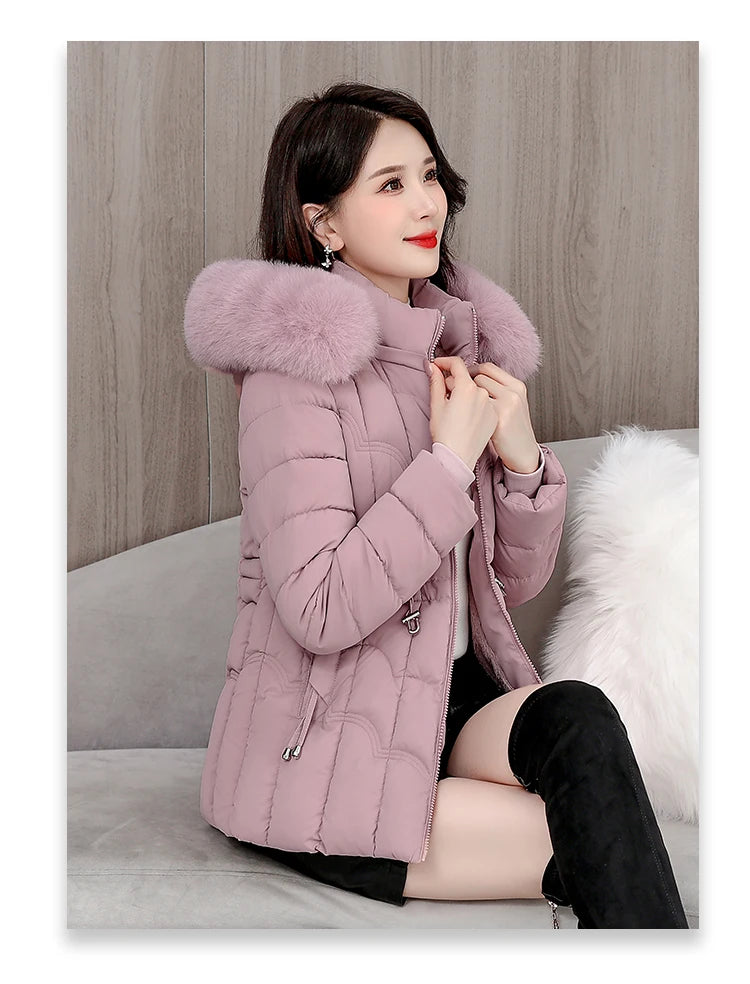 Winter  New Down Jacket Women Parkas Fashion High-Quality Warm Cotton Padded Coat Ladies Short Overcoat Hooded Overwear Tops