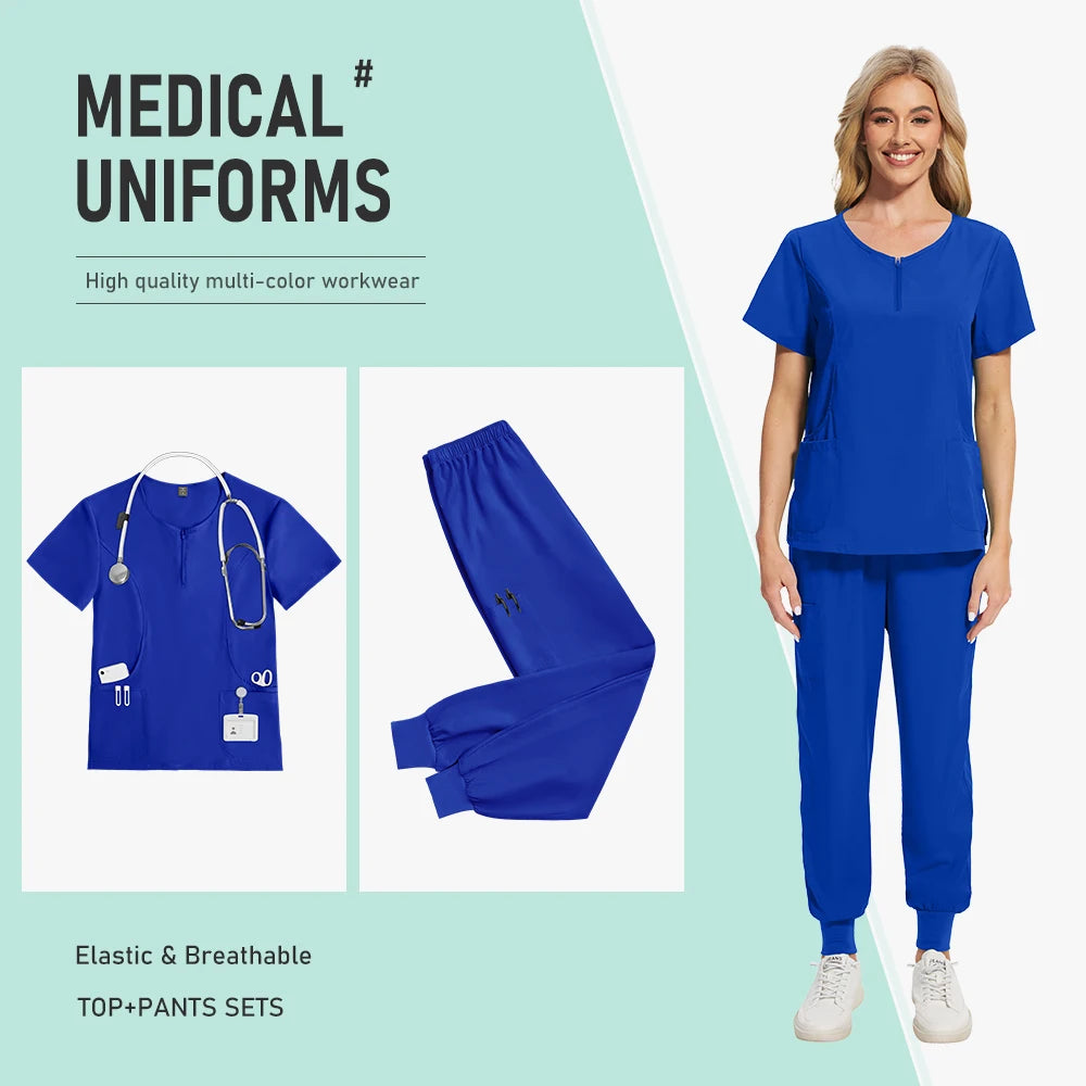 Scrub Sets Uniform Women Joggers Nurse Accessories Elastic Breathable Surgical Uniforms Beauty Salon Lab Coat Pharmacy Work Wear
