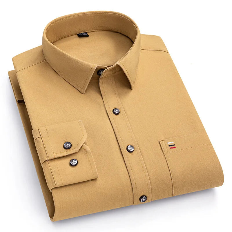 S-7XL New 100% Pure Cotton Men's Shirts Long Sleeves Solid Color Soft Regular Fit Casual Shirt Pocket Social Blouse Male Clothes