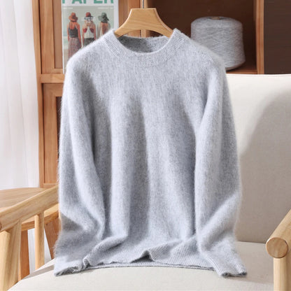 Autumn Winter Sweater Pullover Women's Clothing 100% Mink Cashmere Sweater Pullover O-Neck Basic Long Sleeve Warm Fleece Knitted